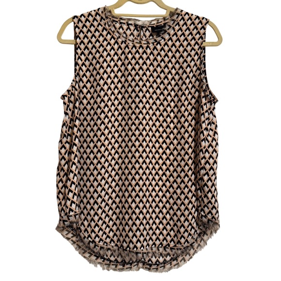 Who What Wear Tops - Who What Wear Womens‎ Sleeveless Geometric Diamond Print Shell Tan Black Large